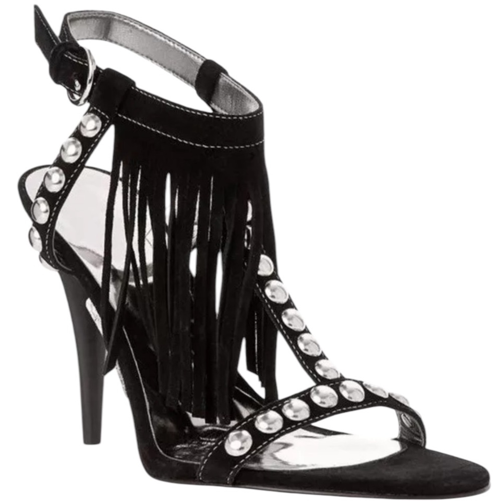 Guess Size 10 black Galiena Strappy heels with Fringe And Silver Studs